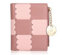 Lapensa Cute Small Wallet for Women,Colour-blocked Slim Wallet RFID Blocking Bifold Zipper Pocket Credit Card Holder with ID Window, Pink, Cute