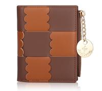 Lapensa Cute Small Wallet for Women,Colour-blocked Slim Wallet RFID Blocking Bifold Zipper Pocket Credit Card Holder with ID Window, Brown, Cute