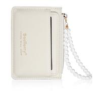 Lapensa Small Wallet For Women,Slim Wallet Women Credit Card Holder RFID Blocking Pearl Wrist let Wallets with Zipper Pocket for women girls, White, S, Slim, Small