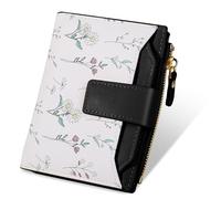 Lapensa Small Womens Wallet-soft Leather RFID Blocking Bifold Zipper Pocket Credit Card Purse-Floral Pattern Wallet with ID Window, black