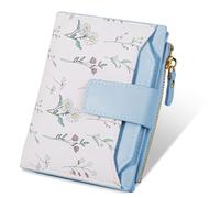Lapensa Small Womens Wallet-soft Leather RFID Blocking Bifold Zipper Pocket Credit Card Purse-Floral Pattern Wallet with ID Window, blue