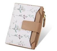 Lapensa Small Womens Wallet-soft Leather RFID Blocking Bifold Zipper Pocket Credit Card Purse-Floral Pattern Wallet with ID Window, khaki