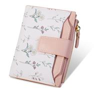 Lapensa Small Womens Wallet-soft Leather RFID Blocking Bifold Zipper Pocket Credit Card Purse-Floral Pattern Wallet with ID Window, pink, Wallet for Women