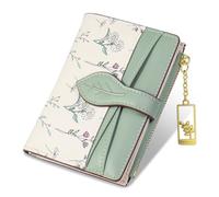 Lapensa Wallets for Women, RFID Blocking Soft PU Leather Bifold Coin Pocket with Zipper, Small Flower Wallet, Credit Card Holder with ID Window, Green, purse for women