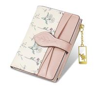 Lapensa Wallets for Women- RFID Blocking- Soft PU Leather Bifold Coin Zipper Pocket Purse-Small flower wallet Credit Card Holder with ID Window, Pink, Wallet for Women