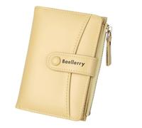 Lapensa Women Leather Wallet RFID Blocking Small Bifold Zipper Pocket Wallet Card Case Purse with ID Window, Yellow, Vintage