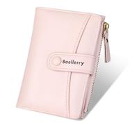 Lapensa Women Leather Wallet RFID Blocking Small Bifold Zipper Pocket Wallet Card Case Purse with ID Window, Pink, Vintage