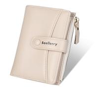 Lapensa Women Leather Wallet RFID Blocking Small Bifold Zipper Pocket Wallet Card Case Purse with ID Window, Apricot, Vintage