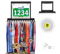 Lapetale Fashion Bib Vinyls Medal Hanger Display,Medal Holder with Bib Vinyls Hooks,Easy to Use,Medal Holder for Wall,Cheer Medal Holder Display 60 Medals and 30 Race Bibs-20 Vinyls Bonus