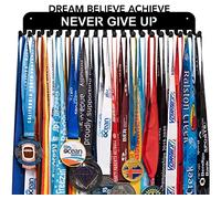 Lapetale Fashion Race Sports Medal Holder Display Hanger Rack Frame - Black Finish Design in 16.14" Longs Sturdy Mount Sports Medals Easy to Install Easy to Use Dream Believe Achieve Never GIVE UP