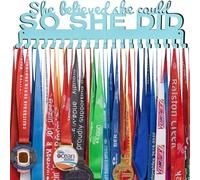 Lapetale Fashion She Believed She Could SO SHE DID Marathon Medal Hanger Display for 63 Medals-16 Wide with 20 Hooks-Blue-Easy Use Awesome Gifts Patent NO.983560S