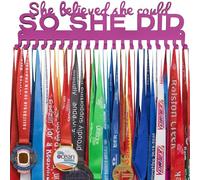 Lapetale Fashion She Believed She Could SO SHE DID Race Medal Hanger Display for 63 Medals-16 Wide with 20 Hooks-Purple Color Easy Use Awesome Gifts