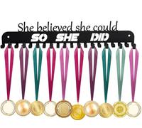 Lapetale Fashion Sports Medal Hanger Display Holder Hook Rack for 40 Medals - She Believed She Could So She Did (16" Wide with 20 Hooks) - Black- Awesome Gifts