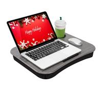 LapGear Cup Holder Lap Desk with Device Ledge - Gray Woodgrain - Fits up to 15.6 Inch Laptops - Style No. 46325
