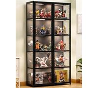 LAPHAL Display Cabinet, Clear Display Case for Figures，Storage Shelves with Acrylic Glass Door, Bamboo Storage Cabinet Floor Standing Transparent Showcase 130 * 62 * 33cm black