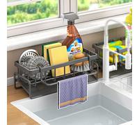 Laphontab Kitchen Storage & Organisation, Sink Caddy with Self-Draining Tray for Dish Cloth, Sponge Holder, Super Accessories, Sink Tidy & Organiser for Kitchen and Bathroom.(Silver Grey)