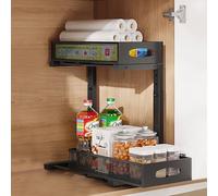 Laphontab Under Sink Storage Organiser - 2 Tier Pull Out Cabinet Organiser, Heavy Duty Steel Kitchen Storage with Adjustable Height & Non-Slip Suction, Space Saving Solution for Bathroom/Utility Room