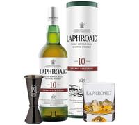 Laphroaig Whisky Glass & Jigger Gift Set | Laphroaig 10 Years Old Sherry Oak Finish | Single Malt Peated Scotch Whisky | Islay | Bourbon and Oloroso Sherry Oak Cask Matured | 48 Percent ABV | 70 cl