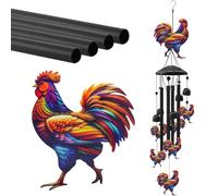 Lapiglo Artistic Chicken Wind Chimes 36 Inch, Colorful Rooster Design with Soothing Melodic Tones, Weatherproof Metal Garden Decor Outdoor Space and