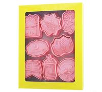 Lapiglo Eid Mubarak Cookie Cutters Set, 8 Unique Shapes for Ramadan Baking, Reusable PP Biscuit Cutters for Fondant and Jelly, Pink