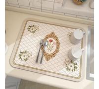 Lapiglo Fantasy Style Dish Drying Mat, Super Absorbent Microfiber & Non-Slip Drainage Mat Kitchen Counter, Heat Resistant Insulated Pad Pots Pans Glassware, Machine Washable, 30x40 cm(D)