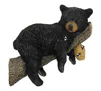 Lapiglo Hand-Painted Resin Black Bear Statue on Branch, Charming Outdoor Garden Decor for Yard Lawn Courtyard and Backyard 25cm Wildlife Ornament