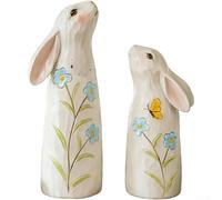 Lapiglo Hand Painted Resin Bunny Figurines Set of 2, Spring Easter Garden Decor Statues, European Style for Rabbit Ornaments Home Lawn, 22cm & 18cm(White)