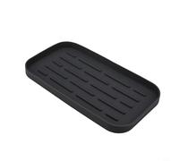 Lapiglo Silicone Sponge Holder with Drain Tray for Kitchen Sink, Raised Edge Dish Soap Organizer for Sponges & Scrubbers, 25.4x13.4cm(Black)
