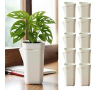Lapiglo Small Self Watering Planters with Wicks, Clear Plastic Flower Pots with Drainage for Hoyas and Cuttings, Easy Water Management with Labels, White 16 Pack