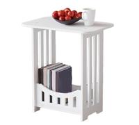 Lapiglo Stable White 2-Tier Side Table, Narrow PVC Night Stand with Bottom Shelf, Modern End Table Living Room Sofa Corner