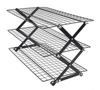 Lapiglo Stackable 2/3/4-Tier Collapsible Cooling Rack for Baking, Foldable Wire Grid for Cookies Bread Muffins, Space Saving Kitchen Tool, Black(Three-layer)
