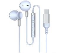 Lapiglo Type C In-Ear Headphones 14.2mm Dynamic Driver Sweat Resistant Wired Earbuds with Volume Control for iPhone 15 White(Distant Peak Blue)
