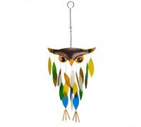 Lapiglo Unique Metal Owl Wind Chime with Glass, Multicolor Outdoor Garden Decor, Handcrafted for Art Piece Entrance, 16.93in