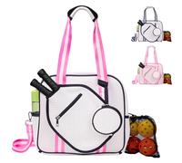 lapinchen Pickleball bags for women men Pickleball bag Tote with Small round bag/Fence Hook/A pair of wrist guards/Pickle Ball Mesh Bag-Cute pickle ball bag(Rose black)
