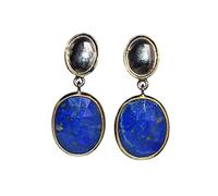 Lapis Lazuli Earrings 18x15mm - Black Rhodium Yellow Gold Plated Sterling Silver - Stunning Natural Gemstone Dangle Earrings - Handmade Women’s Gift Jewelry