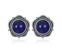 Lapis Lazuli Earrings Sterling Silver Natural Stone Lapis Retro Flower Stud Jewellery Christmas Gifts for Women Mother Daughter