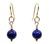 Lapis Lazuli in 9ct Gold, Drop Earrings for Women, 8mm Blue Semi precious Gemstone Beads
