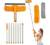 Lapluied 3.1M/122" Long Reach Window Cleaning Equipment, 3 in 1 Telescopic Window Cleaner, 270° Rotating Squeegee Window Cleaning Kit with 8 Extendable Pole for Indoor/Outdoor High Window, Orange