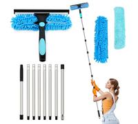 Lapluied 3.1M/122" Long Reach Window Cleaning Equipment, 3 in 1 Telescopic Window Cleaner, 270° Rotating Squeegee Window Cleaning Kit with 8 Extendable Pole for Indoor/Outdoor High Window, Blue