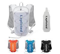 Lapluied 5L Hydration Running Vest Women/Man with 500ml Water Bottle, Adjustable Lightweight Running Backpacks, Reflective Hydration Backpack 9 Pocket Bag for Hiking, Cycling, Marathon Grey