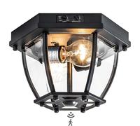 Laplusbelle Motion Sensor Flush Mount Ceiling Light Fixture, 2-Light Outdoor Porch Lights Ceiling Mount, Waterproof Matte Black Manual Dusk to Dawn Flush Mount Light Ceiling Lamp, E26 Socket