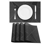 LAPONO Placemats Set of 4, Black Table Mats Rectangular 45 x 30 cm, Wipe Clean Plastic Place Mats in Textilene PVC Polyester, Heat Resistant up to 80°C for Dining Table Kitchen Dining Room and Garden