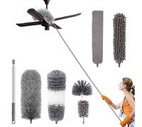 LAPONO Telescopic Duster 7 Piece Set, Extendable Feather Duster 40-210 cm with Microfibre Heads, Cobweb Brush, Chenille and Flat Head for High Ceilings, Blinds, Furniture, Corners, Lamps, Shelves