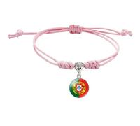 LApooh Europe National Flag Pendants Braided Bracelets Pink Rope Bracelet Handmade Adjustable Woven Rope Bracelet Patriotic Charm Jewelry For Women Friendship Gift,Portugal