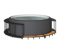 LAPOOH Hot Tub Surround with Storage and Wooden Step Black Poly Rattan-365610