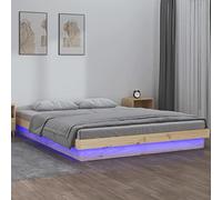 LAPOOH LED Bed Frame, 135x190 cm 4FT6 Double Solid Wood, LED Bedroom Furniture