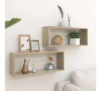 LAPOOH Wall Cube Shelf 2 pcs Sonoma Oak 60x15x23 cm Engineered Wood,Wall Cube Shelf,Floating Shelf,Decorative Furniture Display Shelving Unit