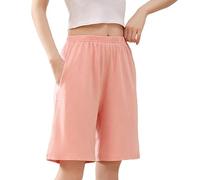 LApooh Women'S Cotton Pyjama Shorts, Soft Sleeping Bottoms Knee Length Shorts with Pockets, Stylish Lounge Shorts Loose Casual Pants for Women Sleep Gym Running Pink M