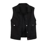 LApooh Women'S Sleeveless Denim Vest Waistcoat, Washed Distressed Sleeveless Jean Jacket Women'S Cardigans Plus Size Hip Hop Outfits Vintage Crop Jackets Streetwear,Black,3Xl