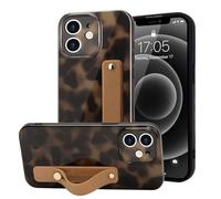 LAPOPNUT for iPhone 12 Case with Wrist Strap,Cheetah Leopard Tortoise Shell Print Shockproof Soft TPU Protective Case Women Girls,Slim Anti Scratch Cover for iPhone 12 6.1 Inch,Yellow